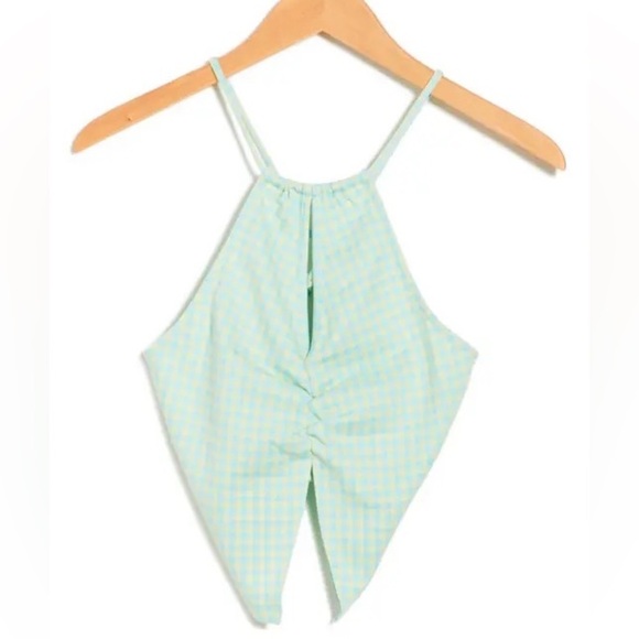 Elodie Tops - NEW Elodie Nordstrom Checkered Knit Halter Top Green Lemon Size XL Plaid 90s Y2K
